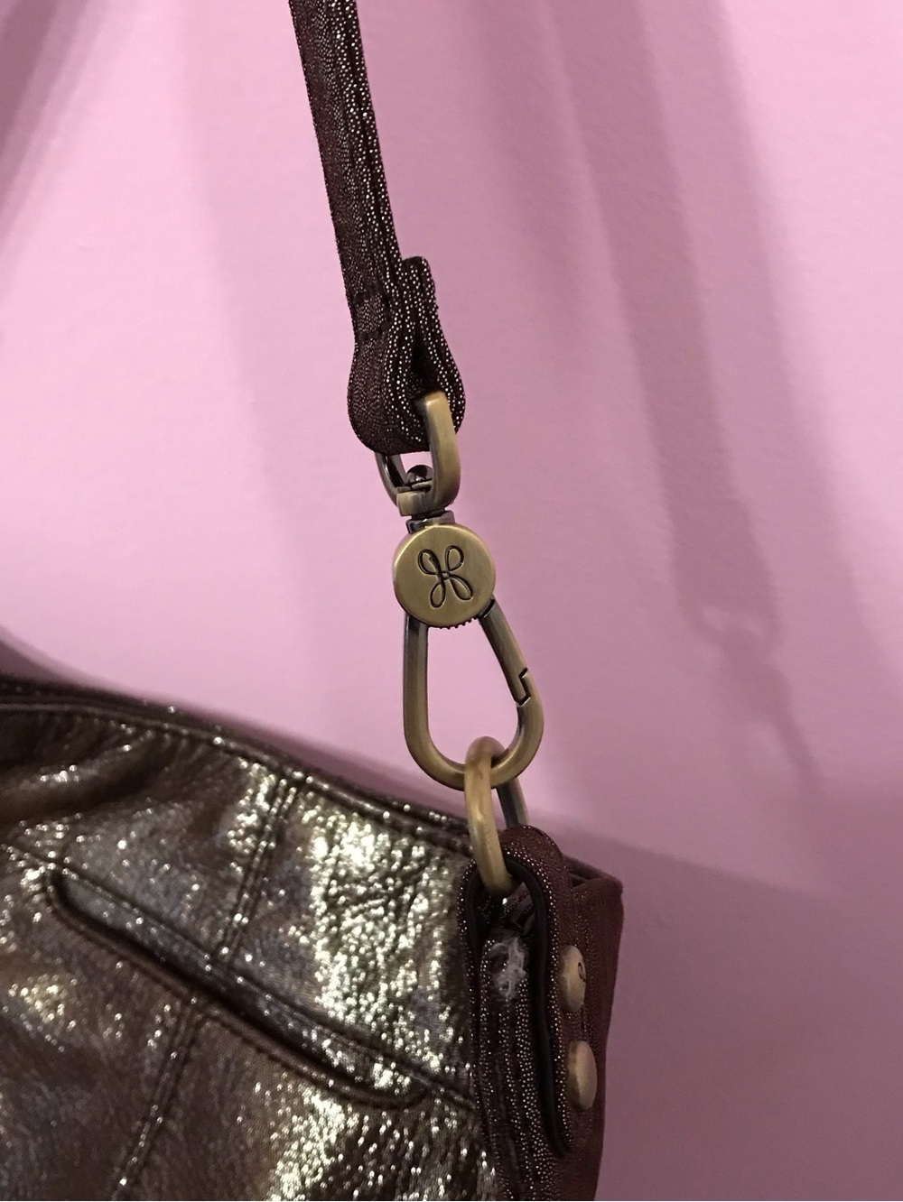 HOBO Pier Brown Metallic Leather with Gold Hardware Crossbody Bag - Picture 7 of 8